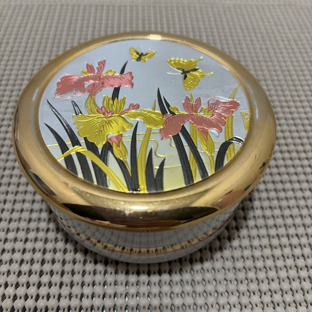 Vintage Chokin 24K Gold Edge Trim Trinket Box Made In Japan